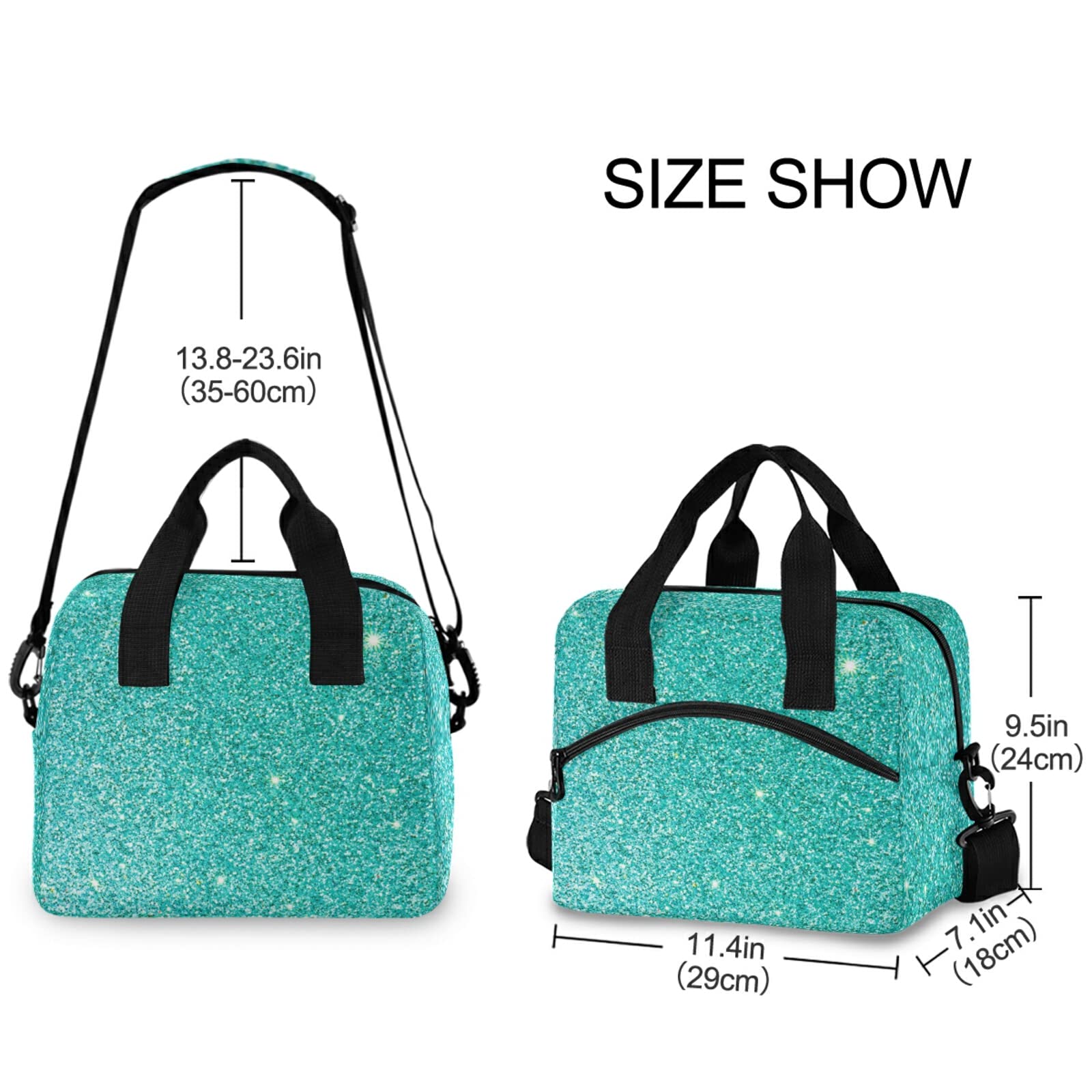 ALAZA Teal Glitter Sparkle Lunch Bags for Women Leakproof Lunch Bag lunch Box Lunch Cooler Bag(228be3b)