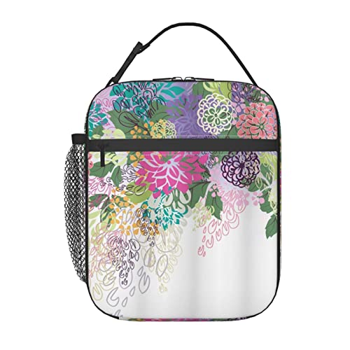 Rportable Lunch Bag For Women/Men Insulated,Hand Drawn Style Graphic Floral Nature Inspiration Vintage Old Bo,Insulatedreusable Lunch Box For Office Work School Picnic Beach,Leakproof Cooler Tote Bag