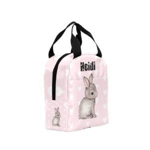 zaaprintblanket custom name lunch bag for men women personalized pink bunny cooler lunch box portable with name for gift workout camping