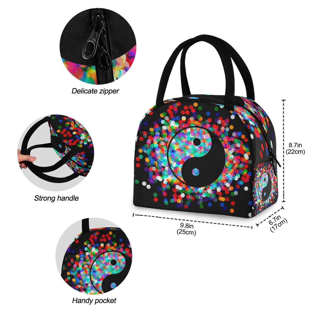 AUUXVA Lunch Box Tribal Ethnic Yin Yang Lunch Bag Ice Cooler Insulated Portable Zipper Tote Handbag for Men Women Boys Girls