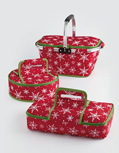 DII Christmas Holiday Insulated Casserole Carrier, 10x16x3", Perfect for Holidays, BBQ's, Potlucks, Parties, To Go Lunches, Craft/Dish Storage & Monogramming-Snowflakes