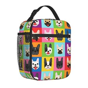 lizinna rportable lunch bag for women/men insulated,french bulldog faces art style,insulatedreusable lunch box for office work school picnic beach,leakproof cooler tote bag