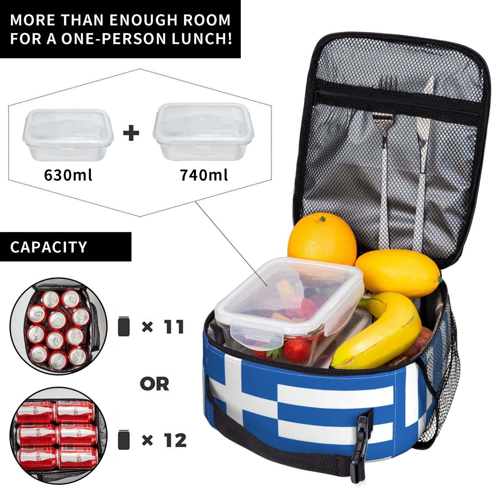 ZGXJJPP Greek Flag Lunch Box for Men Women Reusable Lunch Bag for Adult