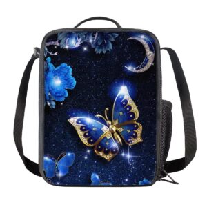 pensura butterfly print lunch tote bags for girls kids lunch bags insulated with adjustable shoulder strap reusable lunch boxes meal pack blue