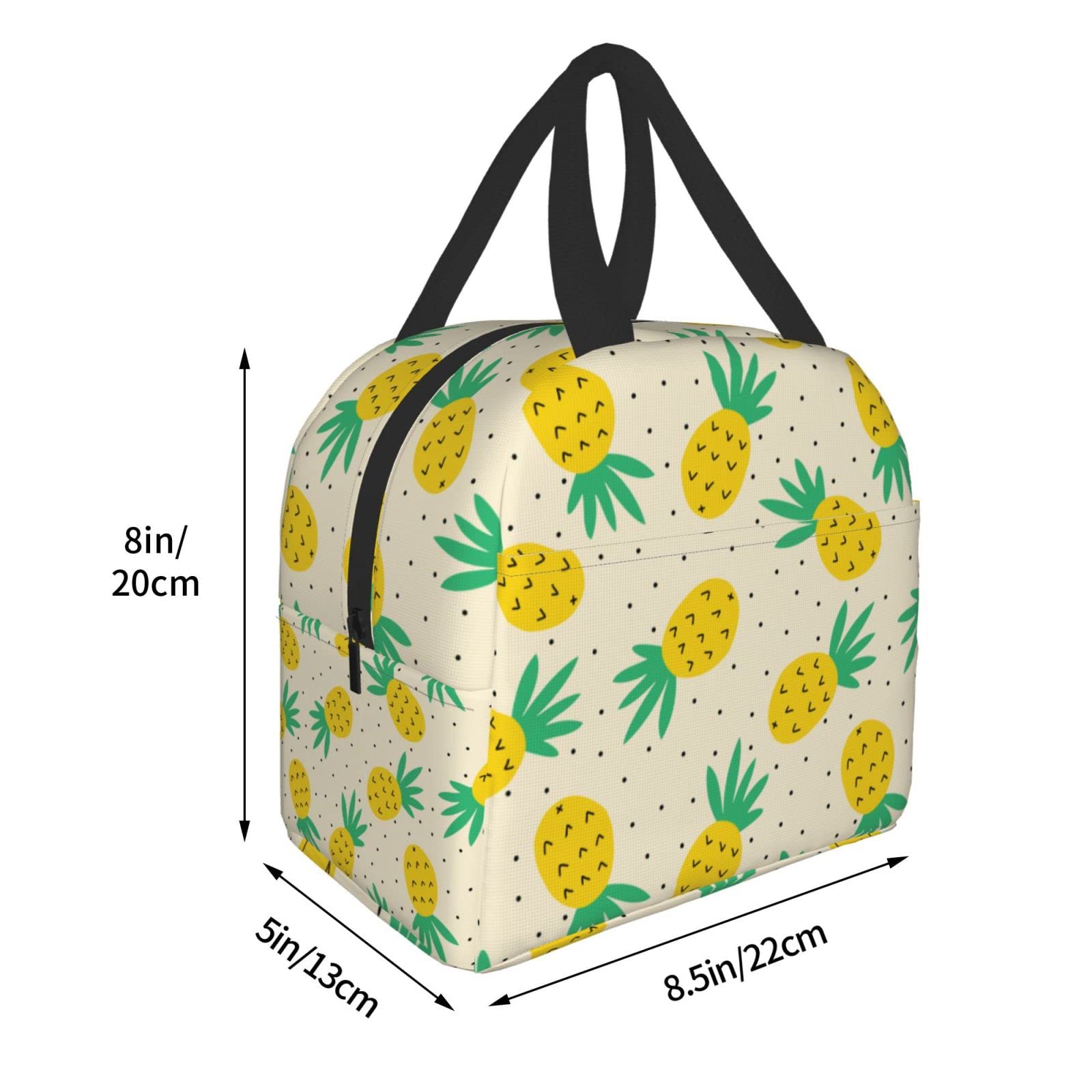 Algranben Pineapple Lunch Box for School Kids Girls Women Reusable Insulated Lunch Bag Washable Thermal for Picnic Office