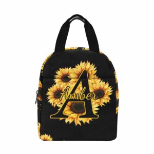 interestprint custom name sunflower lunch bag for men women personalized text cooler lunch box portable reusable lunch bag gift for workout camping