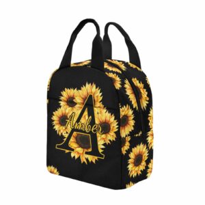 InterestPrint Custom Name Sunflower Lunch Bag for Men Women Personalized Text Cooler Lunch Box Portable Reusable Lunch Bag Gift for Workout Camping