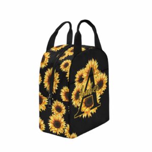 InterestPrint Custom Name Sunflower Lunch Bag for Men Women Personalized Text Cooler Lunch Box Portable Reusable Lunch Bag Gift for Workout Camping