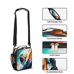 cfpolar Insulated Lunch Bag, Astronaut Hemet Planet Lunch Box Wide Opened Tote Reusable Lunch Container Organizer Thermal Cooler Bag with Shoulder Strap for School Office Picnic Hiking Beach Fishing