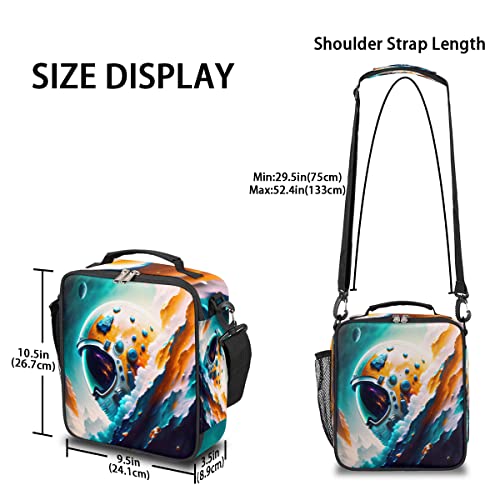 cfpolar Insulated Lunch Bag, Astronaut Hemet Planet Lunch Box Wide Opened Tote Reusable Lunch Container Organizer Thermal Cooler Bag with Shoulder Strap for School Office Picnic Hiking Beach Fishing