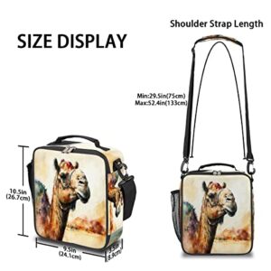Insulated Lunch Bag, Vintage Watercolor Desert Camel Lunch Box Wide Opened Tote Reusable Lunch Container Organizer Thermal Cooler Bag with Shoulder Strap for School Office Picnic Hiking Beach Fishing