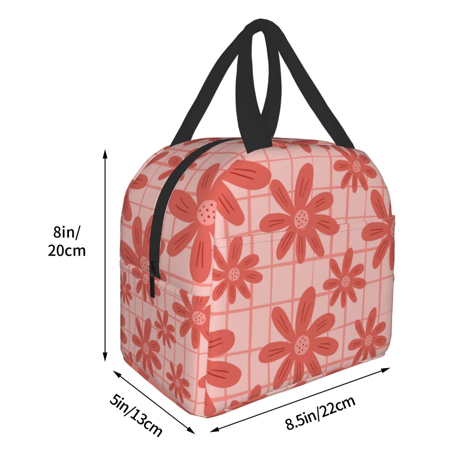 Pink Floral Lunch Box Reusable Lunch Bag for Travel Picnic Shopping work Food Container for Women Men Adults