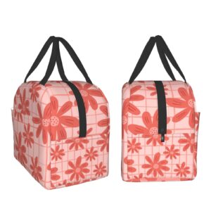 Pink Floral Lunch Box Reusable Lunch Bag for Travel Picnic Shopping work Food Container for Women Men Adults