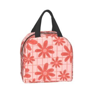 Pink Floral Lunch Box Reusable Lunch Bag for Travel Picnic Shopping work Food Container for Women Men Adults