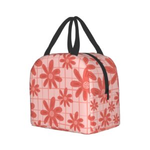 Pink Floral Lunch Box Reusable Lunch Bag for Travel Picnic Shopping work Food Container for Women Men Adults