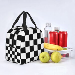 White Checkered Lunch Box Bento Box Insulated Lunch Boxes Reusable Waterproof Lunch Bag With Front Pocket For Travel Office Picnic