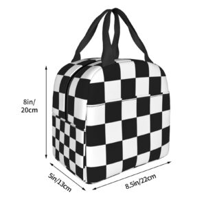 White Checkered Lunch Box Bento Box Insulated Lunch Boxes Reusable Waterproof Lunch Bag With Front Pocket For Travel Office Picnic
