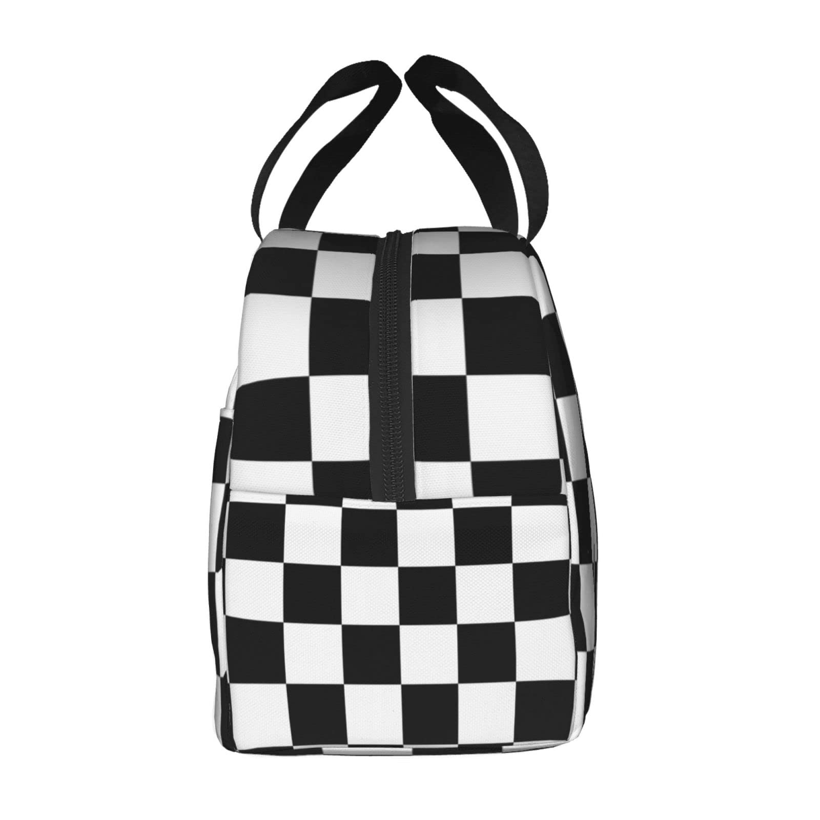 White Checkered Lunch Box Bento Box Insulated Lunch Boxes Reusable Waterproof Lunch Bag With Front Pocket For Travel Office Picnic