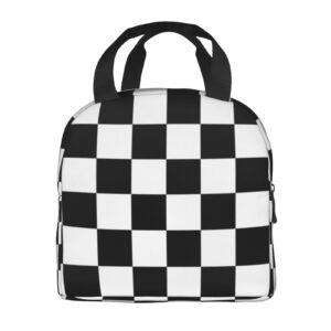 White Checkered Lunch Box Bento Box Insulated Lunch Boxes Reusable Waterproof Lunch Bag With Front Pocket For Travel Office Picnic