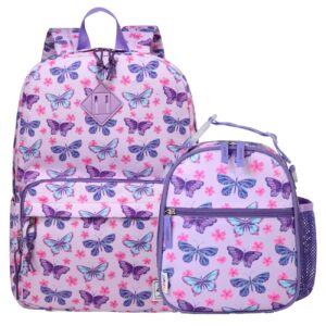 ravuo lightweight butterfly school backpack bookbag and lunch bag box lunchbox set for girls