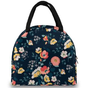 flower lunch bag tote bag leakproof cooler bag floral lunch box with front pocket water-resistant thermal lunch bags organizer lunch holder for women/picnic/hiking/beach/work