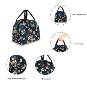 Flower Lunch Bag Tote Bag Leakproof Cooler Bag Floral Lunch Box with Front Pocket Water-resistant Thermal Lunch Bags Organizer Lunch Holder for women/Picnic/Hiking/Beach/Work