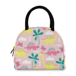 OREZI Cute Cartoon Pink Dinosaur Animal Pattern School Lunch Bag for Girls Boys,Insulated and Leakproof Container Lunch Box,Lunch Tote Bag Men Work Picnic Hiking Fishing