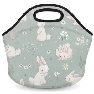 insulated neoprene lunch bag for women men kids cute rabbit bunny flower lunch box reusable small lunch tote bag cooler bag for school work picnic