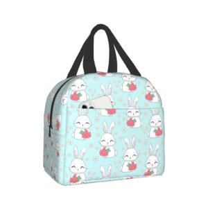 ucsaxue cute bunny with strawberry and flowers lunch box reusable lunch bag work bento cooler reusable tote picnic boxes insulated container shopping bags for adult women men