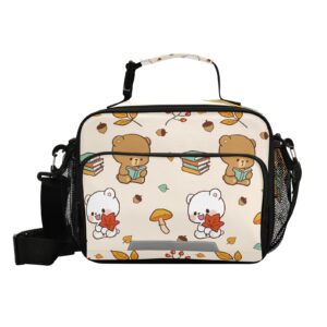 panksolu cute mushroom bear lunch bag, insulated lunch box with adjustable shoulder strap cooler tote bag for men women kids teens