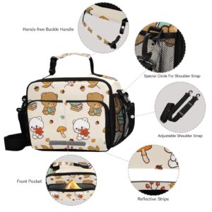 panksolu Cute Mushroom Bear Lunch Bag, Insulated Lunch Box with Adjustable Shoulder Strap Cooler Tote Bag for Men Women Kids Teens