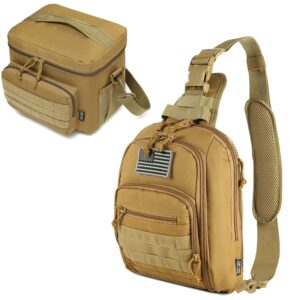 dbtac tactical concealed carry sling bag (tan) + tactical lunch bag (tan), durable material with adjustable shoulder strap, multi-functional design