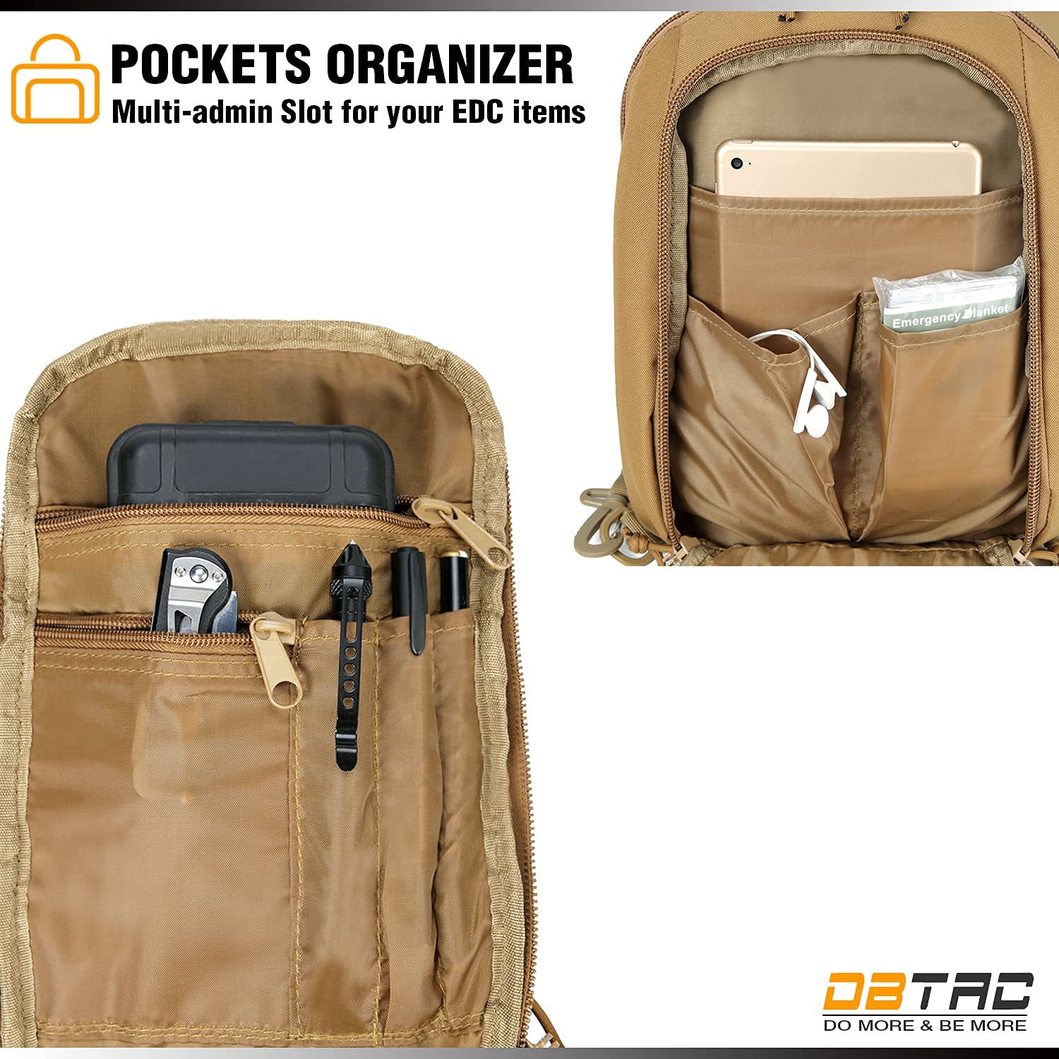 DBTAC Tactical Concealed Carry Sling Bag (Tan) + Tactical Lunch Bag (Tan), Durable Material with adjustable shoulder strap, Multi-functional Design