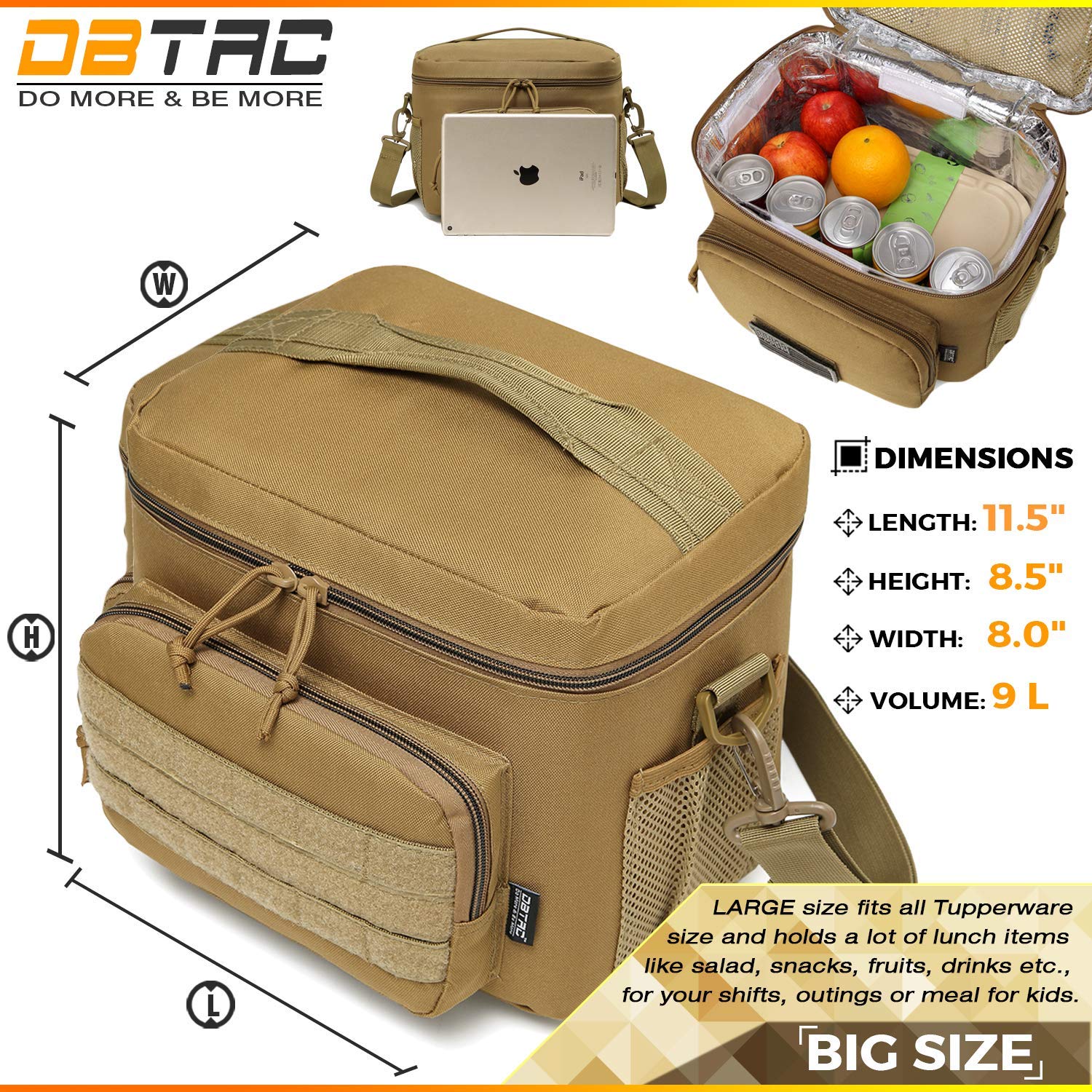 DBTAC Tactical Concealed Carry Sling Bag (Tan) + Tactical Lunch Bag (Tan), Durable Material with adjustable shoulder strap, Multi-functional Design