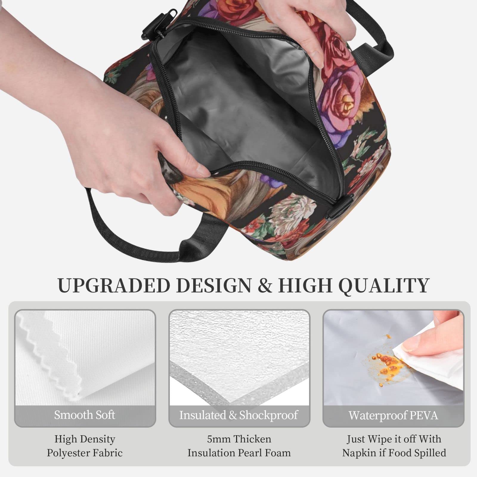 NHGFVT Lunch Bag For Women/Men Cooler Tote Bag Freezable Yorkie Dog Floral Lunch Box With Adjustable Shoulder Strap