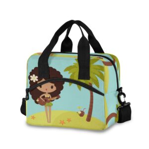 suabo lunch bag for women men hawaiian hula dancer lunch tote bag with shoulder strap, insulated cooler bag for work, picnic