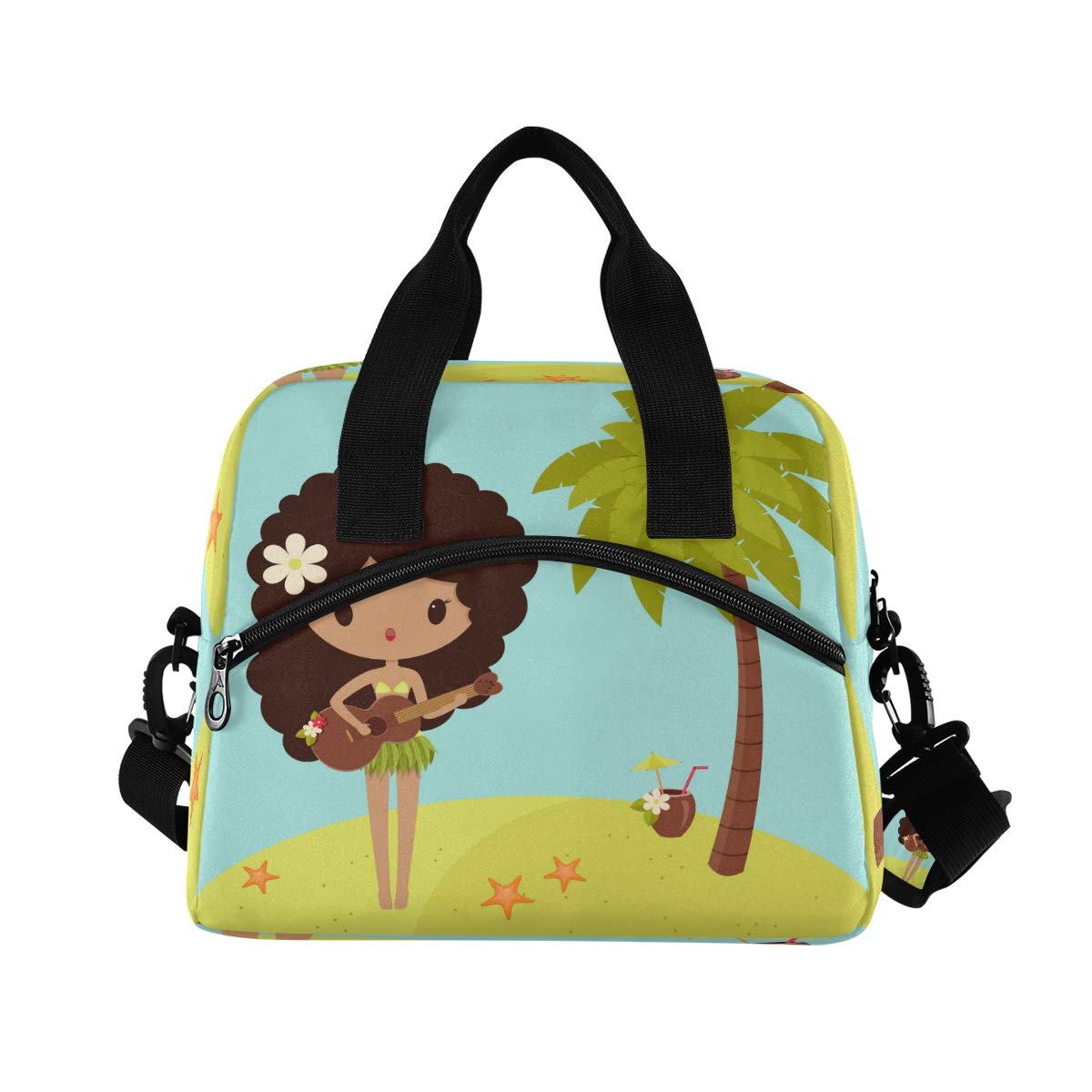 SUABO Lunch Bag for Women Men Hawaiian Hula Dancer Lunch Tote Bag with Shoulder Strap, Insulated Cooler Bag for Work, Picnic