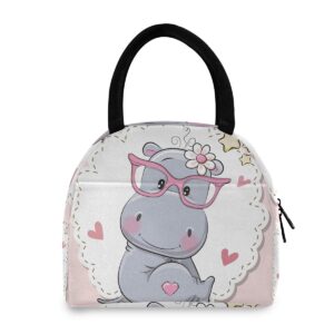 cute hippo lunch bag tote bag lunch bag for women lunch box insulated lunch container(93)