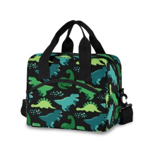 cute dinosaur lunch bag with shoulder strap for women men insulated lunch box tote bags water-resistant cooler bag for office work picnic beach (11x7x9 inch)