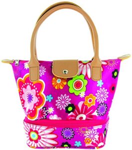 tempamate women's insulated lunch tote, flowers on pink, one size