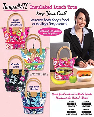 TempaMate Women's Insulated Lunch Tote, Flowers On Pink, One Size