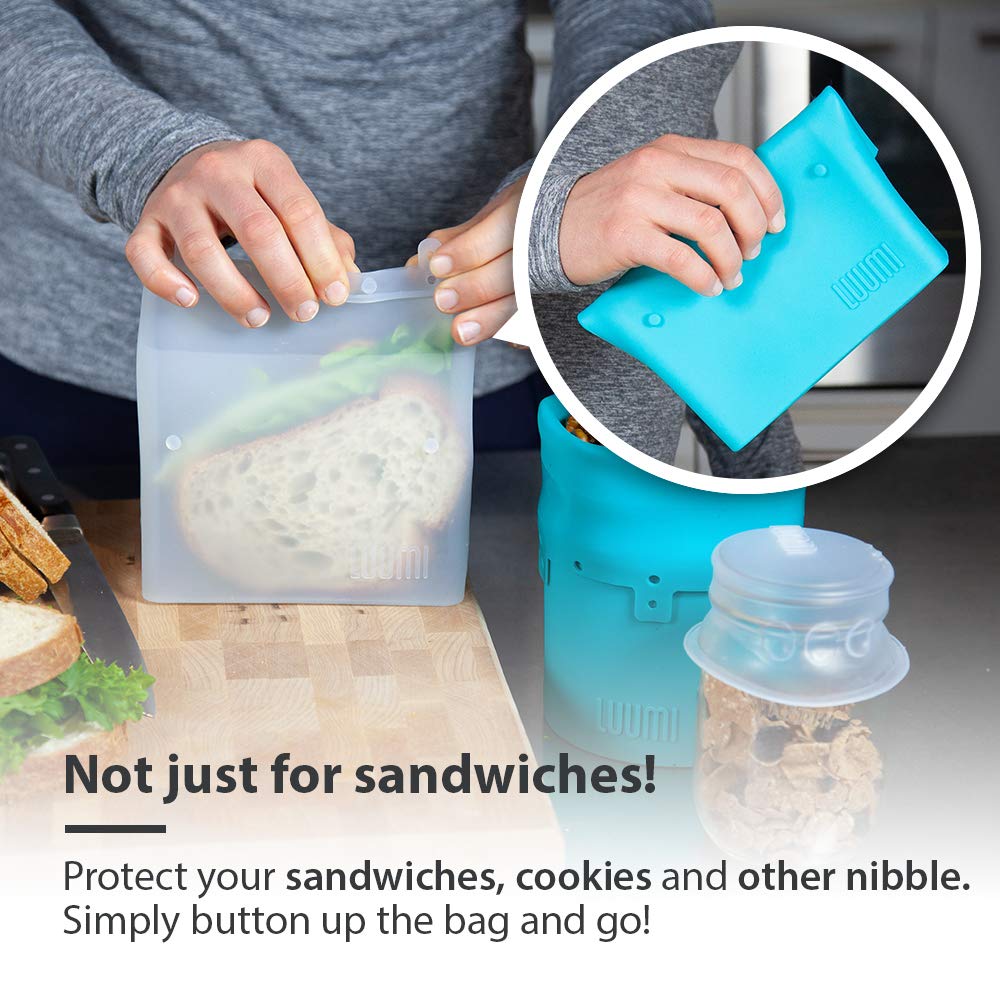 Luumi Unplastic Bag - Resuable 100% Platinum Silicone Collapsible Food Storage Bags for Lunch and Snacks - Microwave, Oven, Freezer and Dishwasher Safe (Clear)