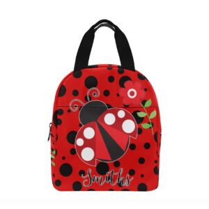 deargifts ladybugs lunch bag cute floral lunch bag for women men personalized custom name lunch bag for girls boys lunch box tote bag insulated reusable lunch bag for work, school, picnic or travel