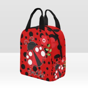 Deargifts Ladybugs Lunch Bag Cute Floral Lunch Bag for Women Men Personalized Custom Name Lunch Bag For Girls Boys Lunch Box Tote Bag Insulated Reusable Lunch Bag for Work, School, Picnic or Travel