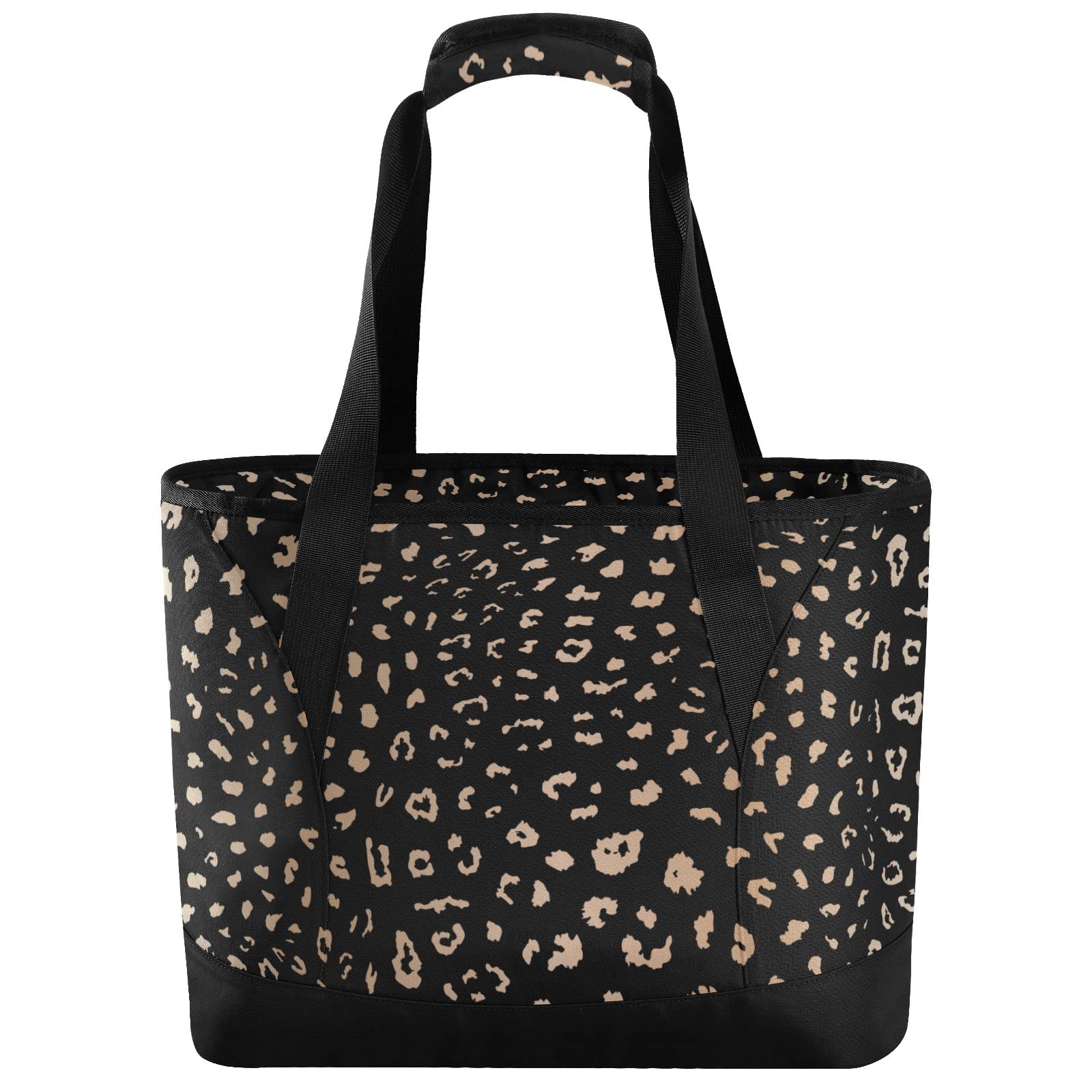 ALAZA Leopard Spot on Black Background Cooler Bag Insulated Lunch Bag for Women Men, Reusable Leakproof Cooler Tote Shoulder Bag for Picnic Camping Work Office Beach