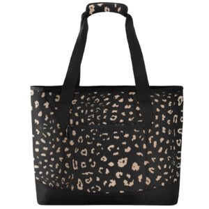ALAZA Leopard Spot on Black Background Cooler Bag Insulated Lunch Bag for Women Men, Reusable Leakproof Cooler Tote Shoulder Bag for Picnic Camping Work Office Beach