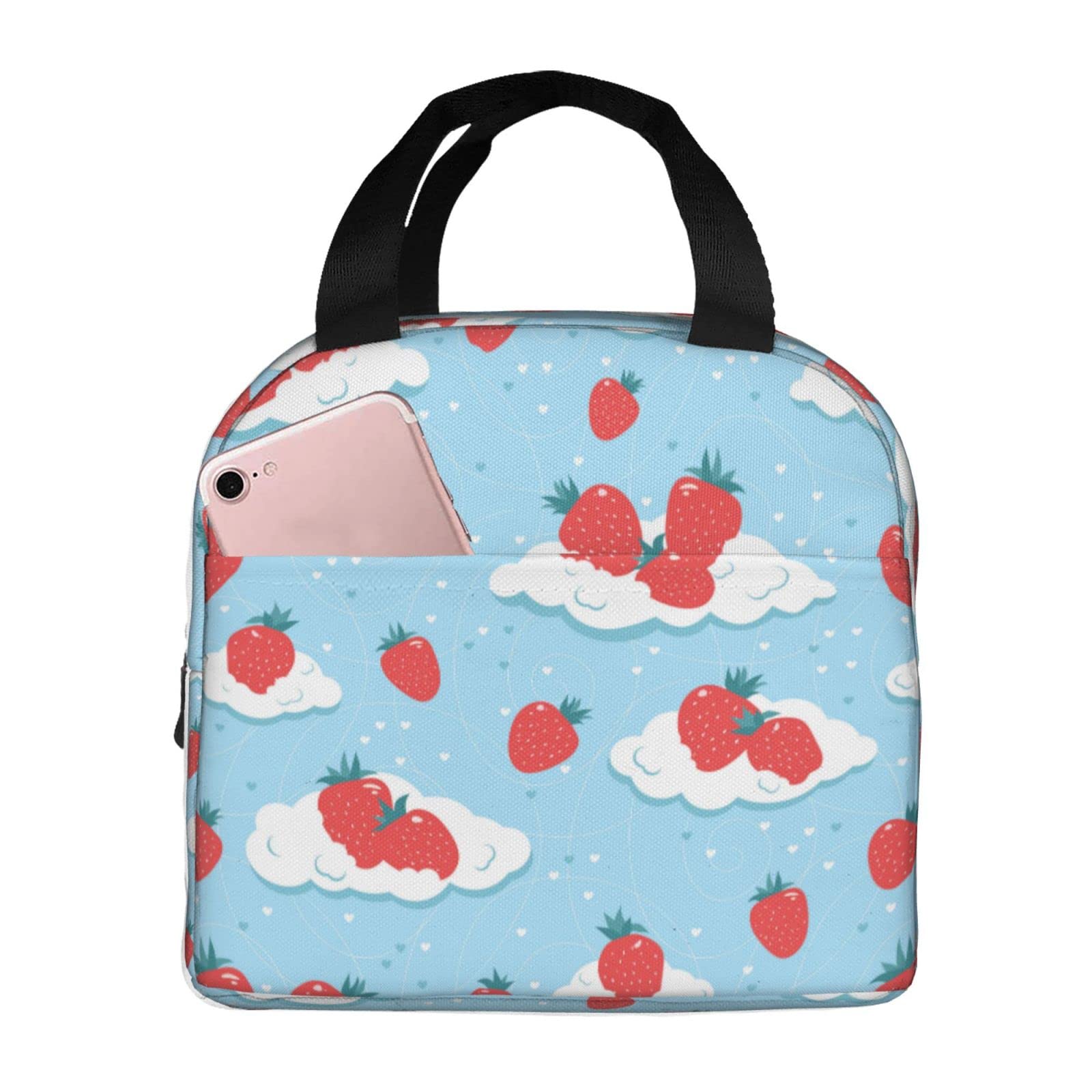 Lunch Bag Fresh Strawberries On The Clouds Insulated Lunch Box Back To School Reusable Bags Meal Portable Container Tote For Boys Girls Travel Work Picnic Boxes