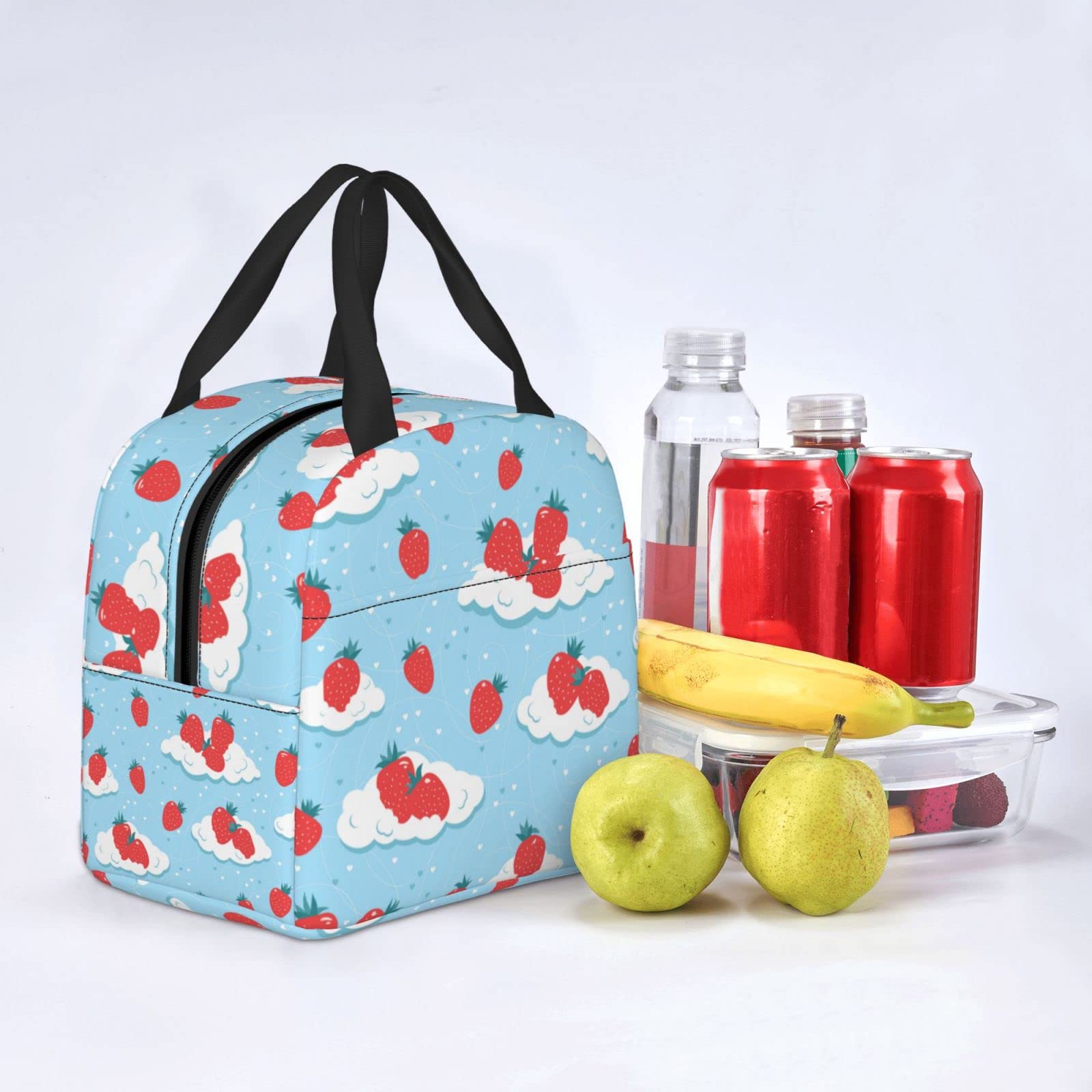 Lunch Bag Fresh Strawberries On The Clouds Insulated Lunch Box Back To School Reusable Bags Meal Portable Container Tote For Boys Girls Travel Work Picnic Boxes