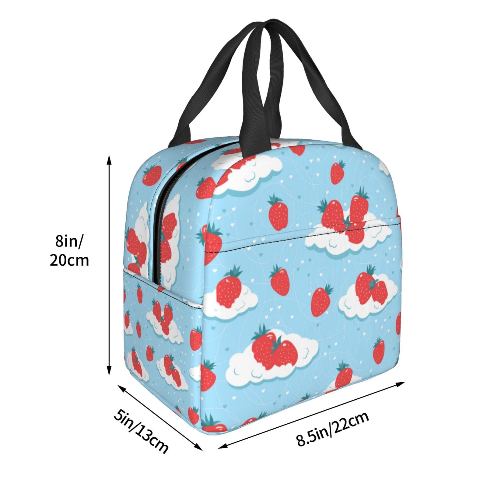 Lunch Bag Fresh Strawberries On The Clouds Insulated Lunch Box Back To School Reusable Bags Meal Portable Container Tote For Boys Girls Travel Work Picnic Boxes