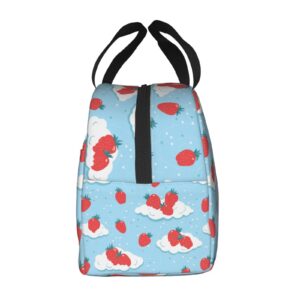 Lunch Bag Fresh Strawberries On The Clouds Insulated Lunch Box Back To School Reusable Bags Meal Portable Container Tote For Boys Girls Travel Work Picnic Boxes